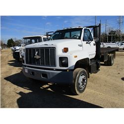 1994 CHEVROLET KODIAK FLATBED TRUCK, VIN/SN:1GBJ6H1J2RJ104526 - 3406 CAT DIESEL ENGINE, 5 SPEED TRAN
