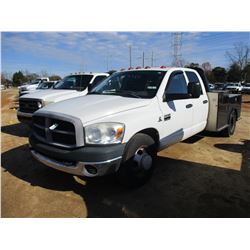 2007 DODGE RAM 3500 FLATBED TRUCK, VIN/SN:3D7ML48C97G728801 - CREW CAB, CUMMINS DIESEL, 7 SPEED TRAN
