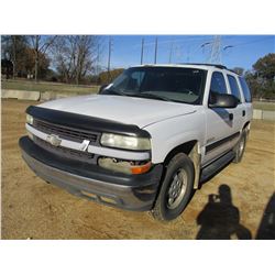 2001 CHEVROLET TAHOE SUV, VIN/SN:1GNEK13T51J272686 - V8 GAS ENGINE, A/T, ODOMETER READING 219,596 MI