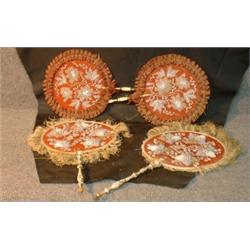 Deux paires d'éventails victoriens en gros point perlé.  Two pairs of beaded gros-point Victorian...