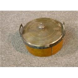 Un beurrier en chêne à monture de métal argenté.  A plated silver mounted oak butter tub. $50/75...