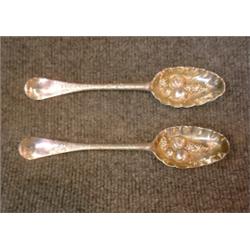 Une paire de cuillères à fruits d'époque George II  en argent, poinçons de Newcastle, 1747, Willi...