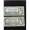 Image 1 : 1954 BANK OF CANADA $1 NOTES! 2 IN SEQUENCE!