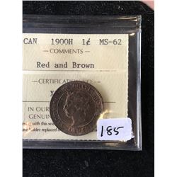 1900H CANADA LARGE CENT! ICCS GRADED MS-62.RED/BROWN!
