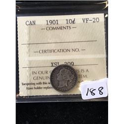 1901 CANADA 10 CENTS! ICCS GRADED VF-20