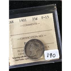 1901 CANADA 25 CENTS! ICCS GRADED F-15!