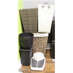 HOUSEKEEPING LOT, INCLUDES 3 HAMPERS, SCALE &