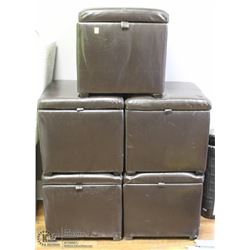 LOT OF 5 BROWN LEATHERETTE STORAGE STOOLS