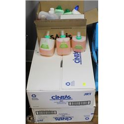 3 BOXES OF CLEANERS AND TOILET PAPER ROLLS