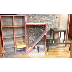 LOT OF COFFEE TABLE, END TABLE & 2 CABINETS, SOME