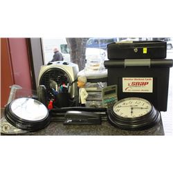 ELECTRIC HEATER, CASHBOX AND MISC OFFICE SUPPLIES