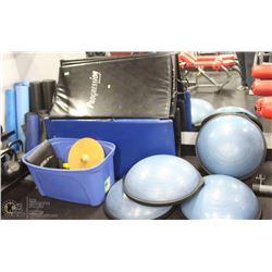 LOT OF ASSORTED MATTS, HALF CIRCLE BALLS & FITNESS
