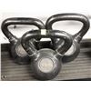 Image 1 : LOT OF 3 KETTLEBELLS, TWO 15LB & ONE 20LB