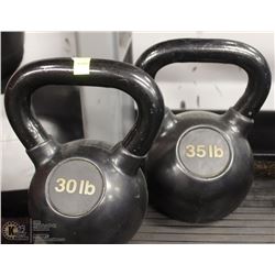 LOT OF 2 KETTLEBELLS, ONE 30LB & ONE 35LB