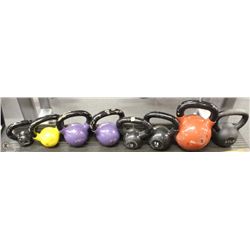 LOT OF 8 ASSORTED SIZED KETTLEBELLS