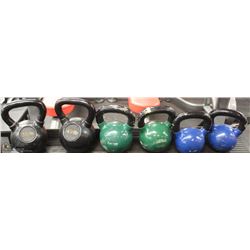 LOT OF 6 ASSORTED SIZED KETTLEBELLS