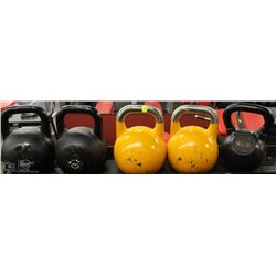 LOT OF 5 ASSORTED SIZED KETTLEBELLS