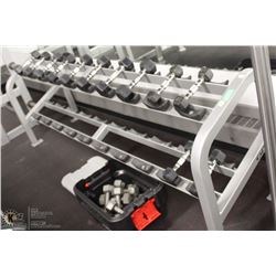 2 TIER DUMBBELL RACK WITH ASSORTMENT OF DUMBBELLS