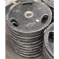 LOT OF TEN 45LB FREE WEIGHTS