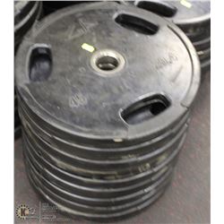 LOT OF NINE 45LB FREE WEIGHTS