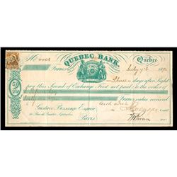 Quebec Bank 1871. Second of exchange, denominated in francs, Paris office