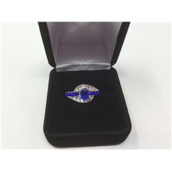 Sterling Silver Cubic Zirconia Sapphire Cocktail Ring
