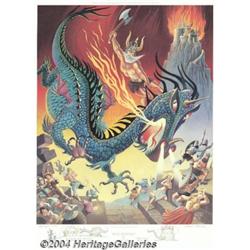 Carl Barks - King Beowulf Lithograph with Double Remarques, numbered 90/300 Original Art Print (Carl