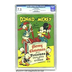 Donald and Mickey Christmas #nn (Firestone, 1947) CGC VF- 7.5 Light tan to off-white pages.