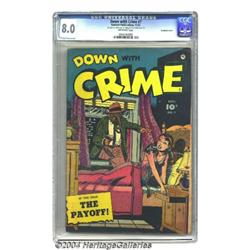 Down with Crime #7 Quadruple Cover (Fawcett, 1952) CGC VF 8.0 Off-white pages.
