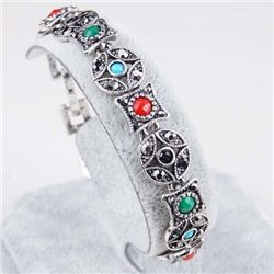 BRACELET - VINTAGE STYLE CRAFTING OF GEMS IN GERMAN STERLING SILVER SETTING WITH 18K GOLD FINISH - R