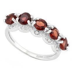 ***** FEATURE ITEM **** RING - 1 3/4 CARAT GARNETS & 2 GENUINE DIAMONDS IN 925 STERLING SILVER SETTI