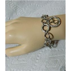 ESTATE - BRACELET - BOW & HEART TOGGLE CLASP WITH PLAYBOY BUNNY CHARM - 7.5" LONG