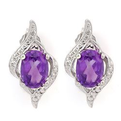 ***** FEATURE ITEM **** EARRINGS - 1 1/3 CARAT AMETHYST & 4 GENUINE DIAMONDS IN 925 STERLING SILVER 
