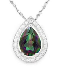 NECKLACE - 2/5 CARAT MYSTIC GEMSTONE IN 925 STERLING SILVER SETTING - INCLUDES 20" WHTIE GOLD OVER 9