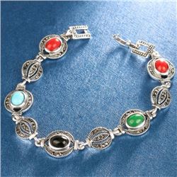 BRACELET - VINTAGE STYLE CRAFTING OF GEMS IN GERMAN STERLING SILVER SETTING WITH 18K GOLD FINISH - R