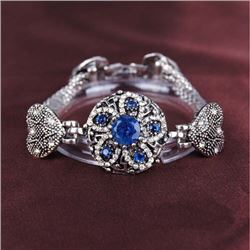 BRACELET - VINTAGE STYLE CRAFTING OF SAPPHIRE LIKE GEM IN GERMAN STERLING SILVER SETTING WITH 18K GO