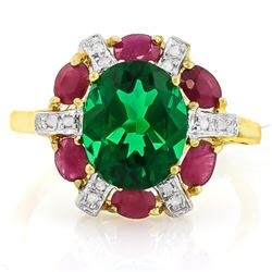 **** FEATURE ITEM **** RING - 2.17 CT RUSSIAN EMERALD & DIAMOND IN 10K YELLOW SOLID GOLD SETTING - I