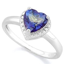 RING - 1 1/4 CARAT VIOLET MYSTIC GEMSTONE & DIAMOND IN 925 STERLING SILVER SETTING - SZ 7 - RETAIL E