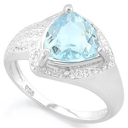 RING - 2 4/5 CARAT BABY SWISS BLUE TOPAZ & 2 DIAMONDS IN 925 STERLING SILVER - SZ 7 - RETAIL ESTIMAT