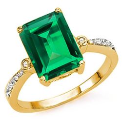 **** FEATURE ITEM **** - RING - 3.01 CT RUSSIAN EMERALD & 8 DIAMONDS IN 14K SOLID YELLLOW GOLD SETTI
