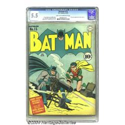 Batman #15 (DC, 1943) CGC FN- 5.5 Light tan to off-white pages.