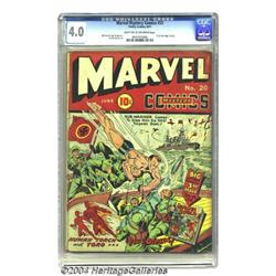 Marvel Mystery Comics #20 (Timely, 1941) CGC VG 4.0 Light tan to off-white pages.