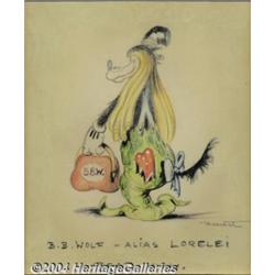 Walt Disney Studios - Big Bad Wolf Character Sketch Original Art (Disney, 1934).