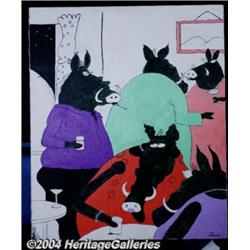 Gary Larsen - The Far Side Warthog Cocktail Party Painting Original Art (undated).