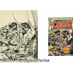 John Romita Sr. and John Buscema - Conan the Barbarian #58 Cover Original Art (Marvel, 1976).