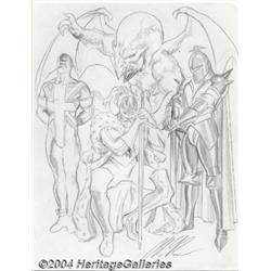 Alex Ross - Union Jack, King Britain, Black Knight, and Dragon Man Sketch Original Art (undated).