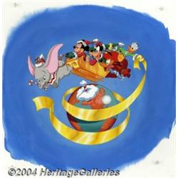 Alvin S. White Studios - Dumbo Pulling a Christmas Sleigh Filled with the Disney Characters Painting