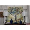 Image 1 : Collection of new showhome decor items including two brushed nickle table lamps, two small blue bud