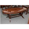 Image 1 : Vintage quality mahogany coffee table with double pedestal lyre base, brass capped claw feet and cus