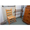 Image 1 : Small ladder back rush seated chair and a coat rack